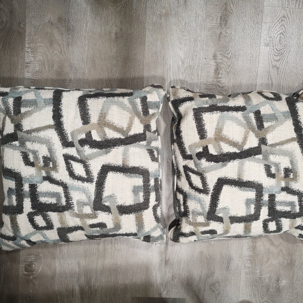 Textured Geometric Pattern 20x20" Throw Pillows Set of 2 Grey Black Tan & Beige